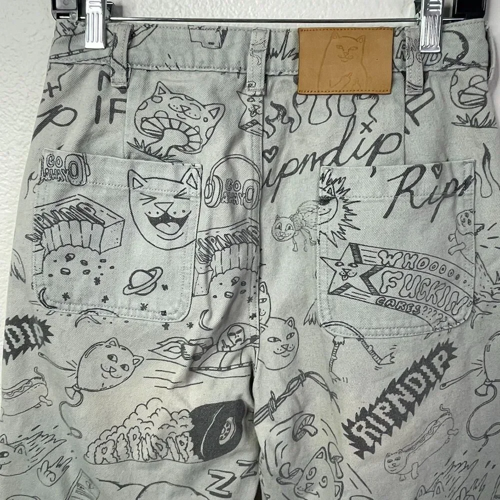 RipNDip Gray Doodle Print Jeans Unisex‎ Size 30